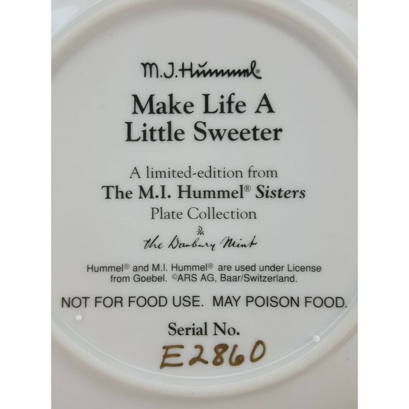 M.J. Hummel Make Life A Little Sweeter Sisters Plate Danbury Mint CDB32 - Picture 7 of 7